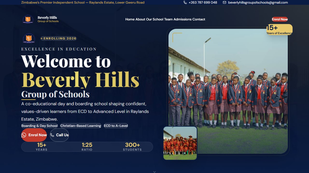 Screenshot of the Beverly Hills Group of Schools website